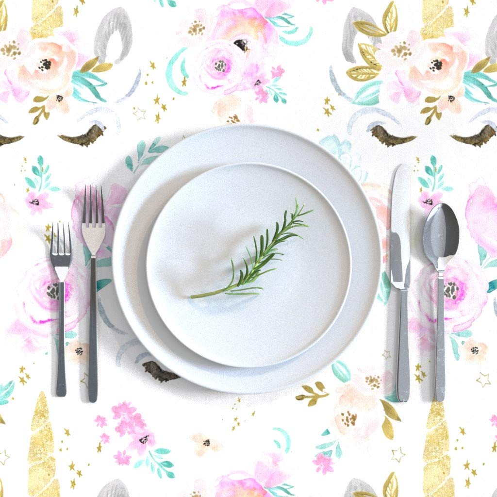 Custom Watercolor Unicorn Floral Tablecloth - 70