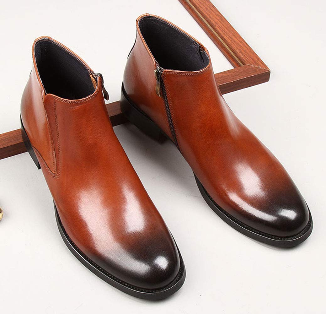 Santimon Men's Chelsea Boots - Genuine Leather Dress Boots with Side Zipper for Men | Black & Tan | Stylish & Comfortable for Work, Casual & Night Out