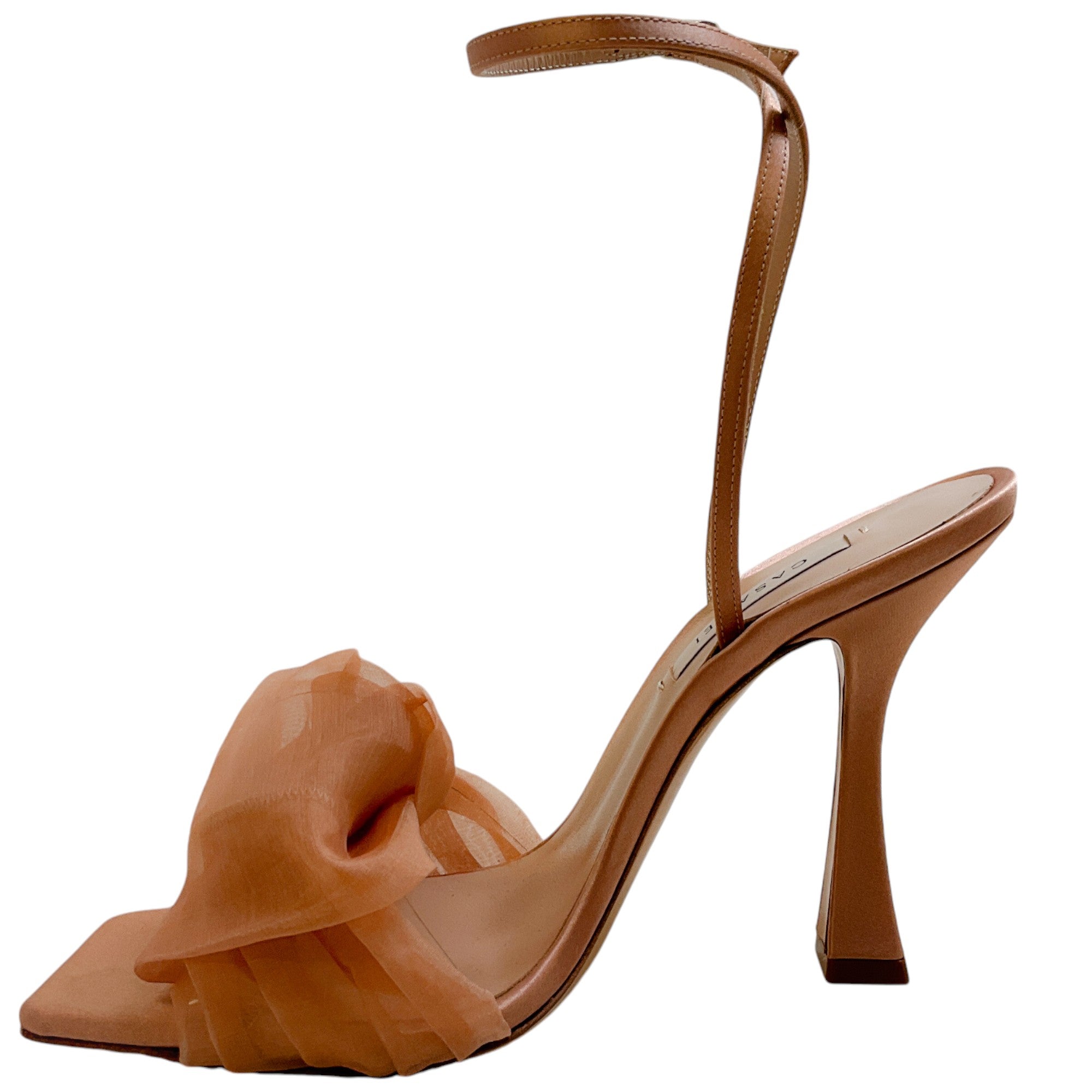 Casadei Blush Organza Geraldine Helen Sandals - Elegant Women's Heeled Sandals for Weddings, Parties & Special Occasions