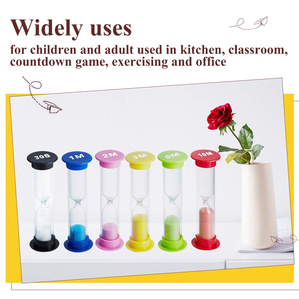 XCOZU 6-Piece Sand Timer Set - 30 Sec, 1 Min, 2 Min, 3 Min, 5 Min, 10 Min Hourglass for Kids Toothbrushing, Kitchen Cooking, Games & Classroom Activities