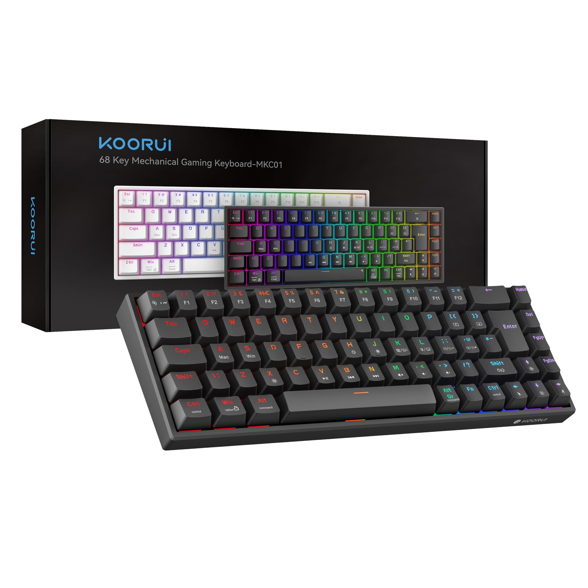 KOORUI 60% Mechanical Gaming Keyboard, Blue Switch, LED Backlit for PC/Mac/Xbox - Compact Gaming Setup