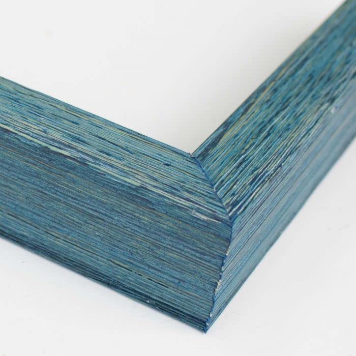 Rustic Blue 4x4 Inch Small Shadow Box Picture Frame - Wooden Display Case with Grey Acid-Free Backing, UV Protective Acrylic & Hanging Hardware - 3/4
