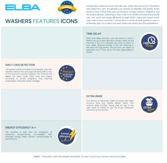 Elba EWF1075VT 7kg Front Load Washing Machine - Energy Efficient, Quiet Operation for Apartments & Small Homes - Perfect for Laundry Rooms & Compact Spaces
