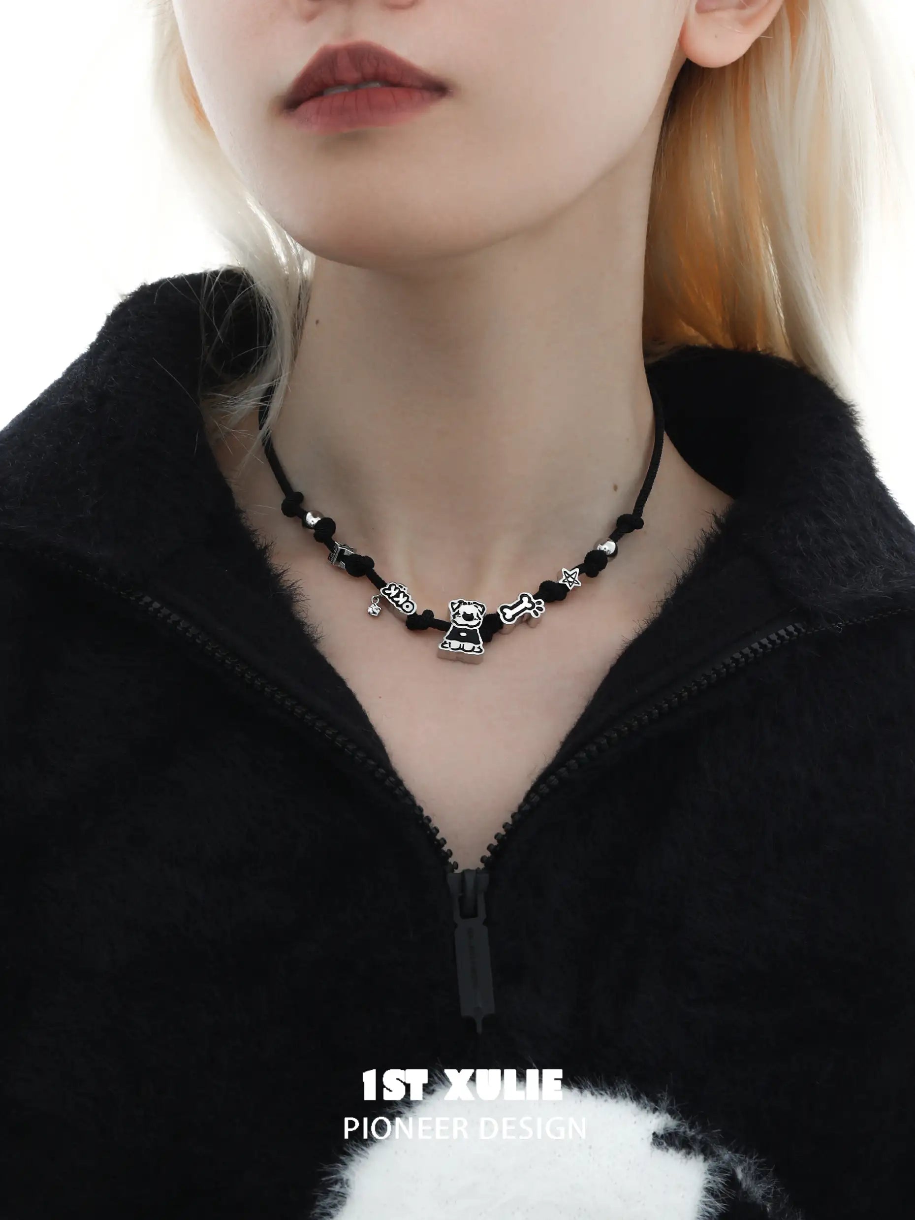 18k Gold Plated Graffiti Puppy Dog Choker Necklace - Milan Rope Chain for Women, Valentine's Day Gift, Party Jewelry for Spring Festival Celebrations