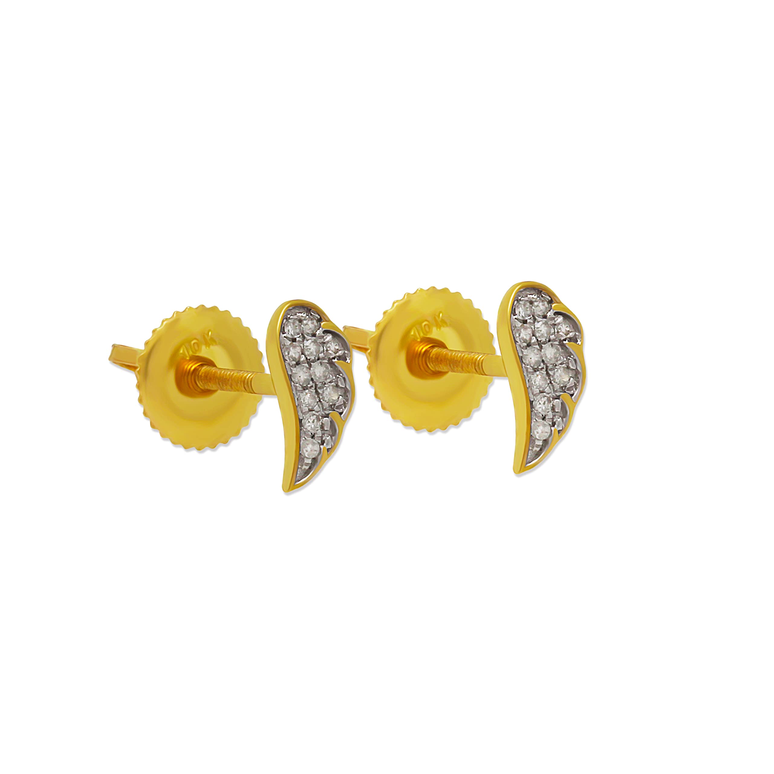 10K Gold Angel Wing Stud Earrings with Cubic Zirconia - Elegant Gift for Women, Birthday, Anniversary, Christmas - Perfect for Everyday Wear & Special Occasions