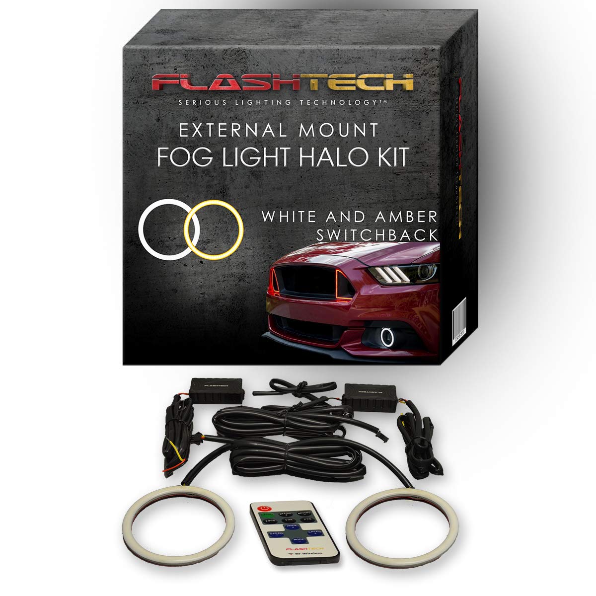 Flashtech Waterproof White & Amber Switchback LED Halo Ring Fog Lights with Wireless Remote for 2005-2010 Dodge Charger | DRL & Off-Road Lighting Upgrade