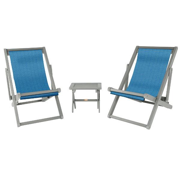 2 Pack Arabella Folding Sling Chairs with Side Table - Portable Outdoor Patio Furniture for Beach, Pool, Camping & Backyard Relaxation