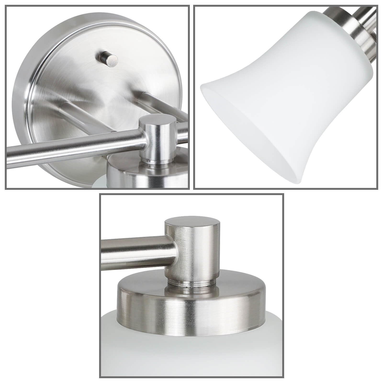 Modern Bathroom Vanity Light - Brushed Nickel 3-Light Wall Sconce with Glass Shade for Bathroom, Powder Room & Dressing Area | XB-W1235-3-BN | Elegant Lighting Fixture for Home Decor