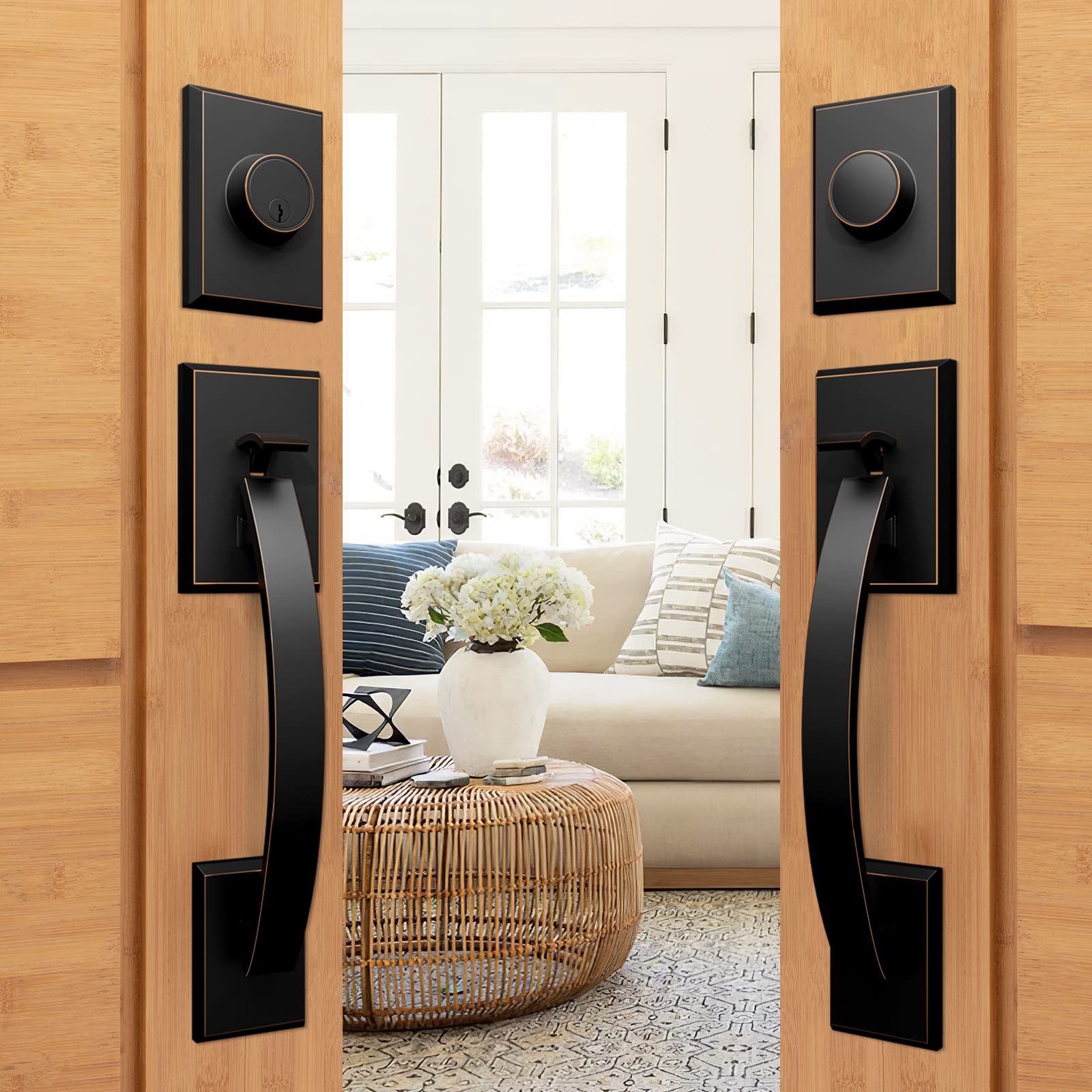 Heavy-Duty Double Door Lock Set with Deadbolt & Lever Handle - Adjustable Front Entrance Handle for Enhanced Security - Perfect for Homes, Offices & Commercial Buildings