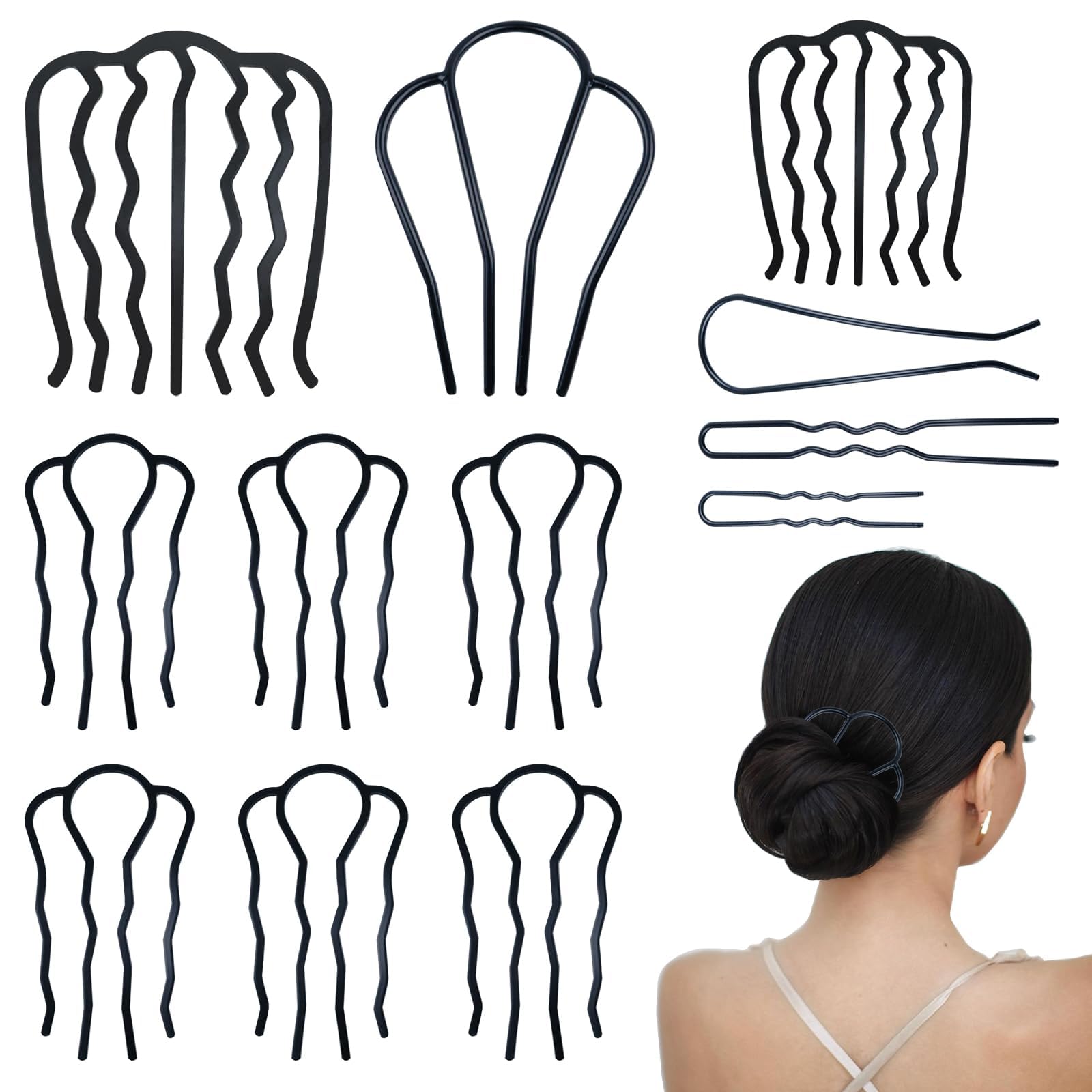 12 Pieces Metal Hair Forks & U-Shape Combs - Vintage French Twist Updo Styling Tools for Women & Girls | Messy Bun Maker, Hair Sticks & Side Combs for Wedding, Prom & Everyday Hairstyles