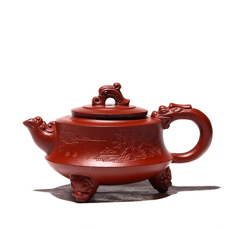 Premium Yixing Red Clay Three-Legged Dragon Teapot - Handcrafted Chinese Zisha Ceremonial Teapot for Oolong & Pu-erh Tea Brewing | Perfect for Tea Ceremonies, Gifts & Home Decor