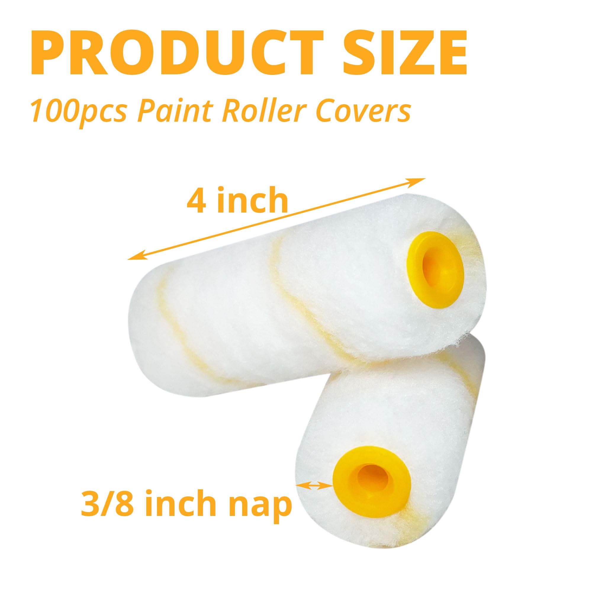 100-Piece 4-Inch Mini Paint Roller Set - Microfiber Small Paint Rollers for Walls, Cabinets & Furniture - Professional Painting Tools for Smooth Finish & Detail Work - Perfect for Home DIY Projects & Professional Use