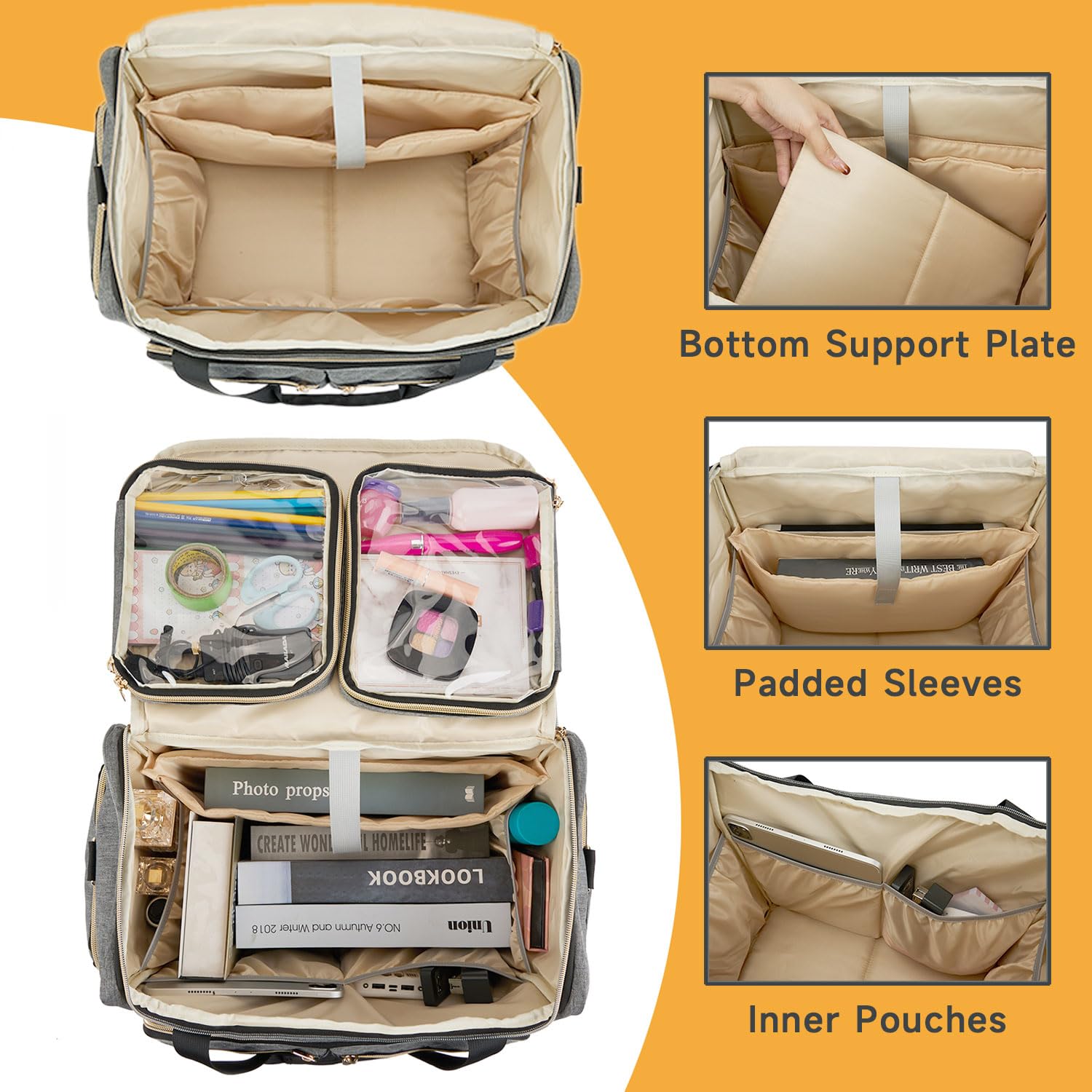 4-Wheel Rolling Teacher Bag for Women - Heavy Duty Art Tote with Detachable Dolly & Padded Laptop Sleeve Fits 15.6