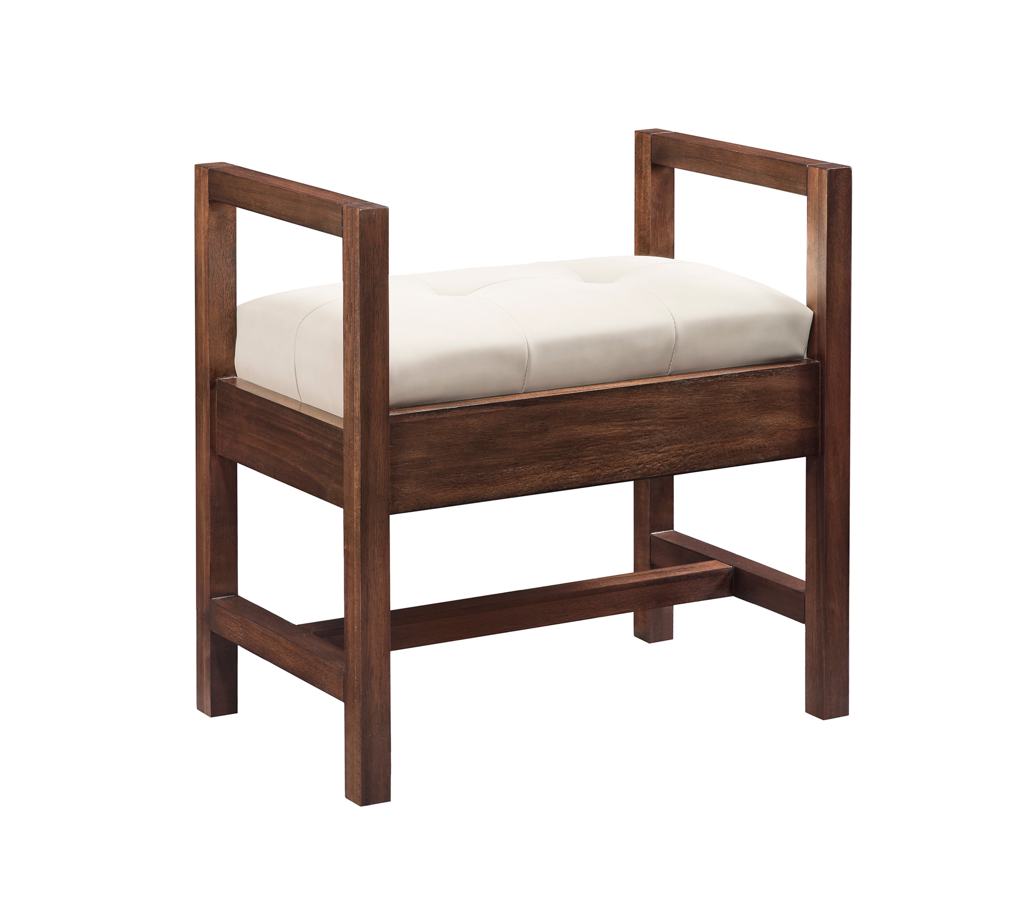 Mid Century Acacia Wood Upholstered Bench - Addison 24.5