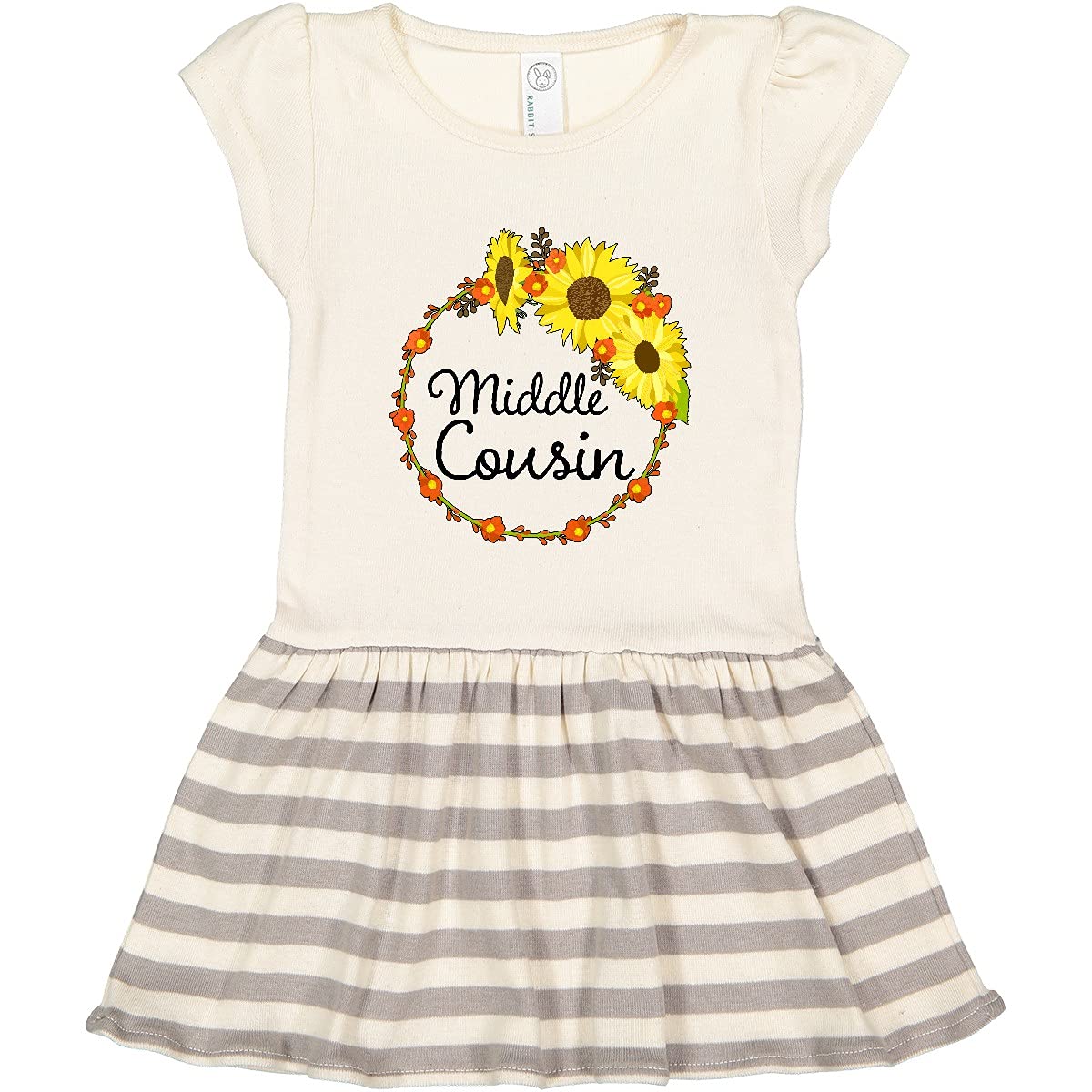 Inktastic Middle Cousin Sunflower Wreath Toddler Dress - Cute Floral Printed Girls' Summer Outfit for Family Photos, Birthday Parties & Outdoor Activities