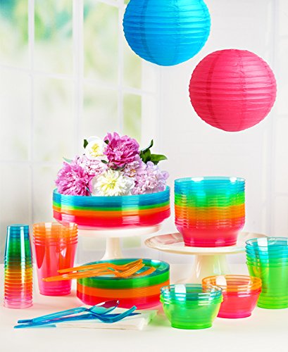 Tiger Chef Neon Assorted Party Plates - 80-Pack 6 oz Durable Plastic Plates in Vibrant Pink, Blue, Green & Orange | Perfect for Birthday Parties, BBQs, Picnics & Family Gatherings