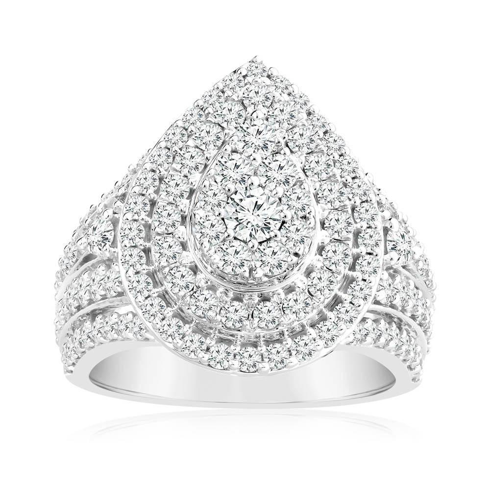 1.90 Carat Pear-Shaped Diamond Engagement Ring in 10K White Gold - Perfect for Proposals, Anniversaries & Special Occasions