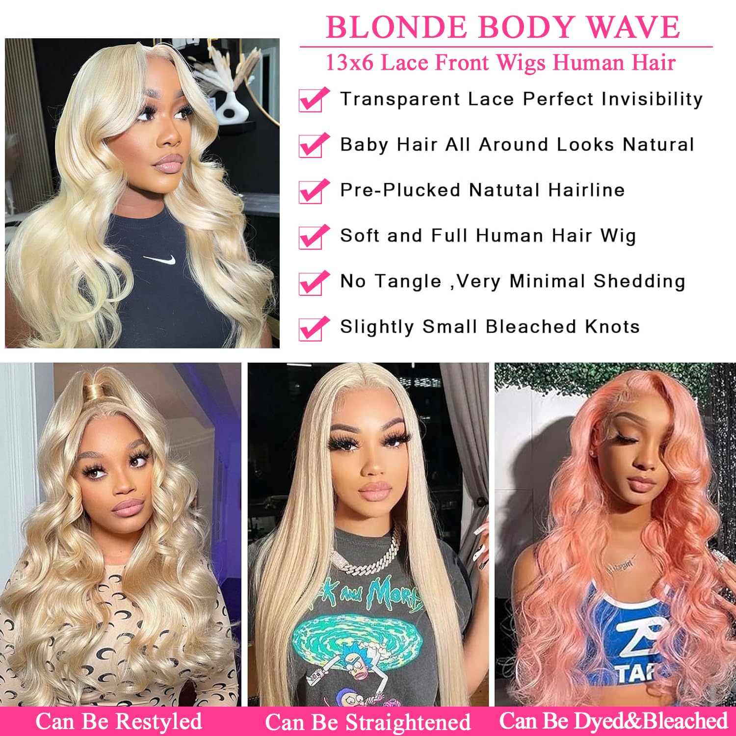 613 Blonde 13x6 Lace Front Wig Human Hair 22 Inch Body Wave Pre Plucked HD Lace Frontal Wigs for Women - Perfect for Daily Wear, Cosplay, and Special Occasions