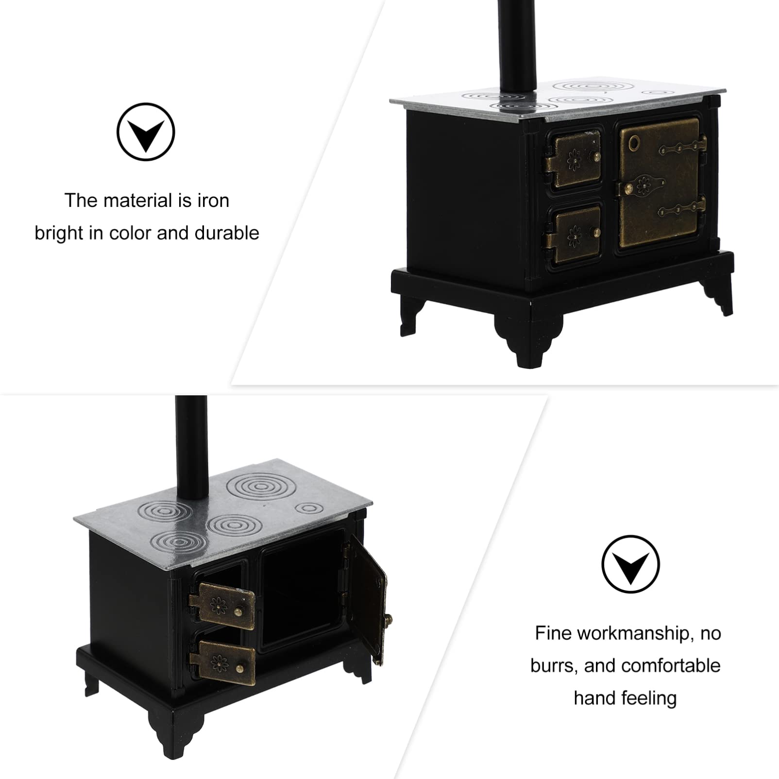 Miniature Dollhouse Kitchen Accessories - Cast Iron Long Chimney Old Range Cooker Stove Model - 15.5x10cm Mini Furniture for Dollhouse DIY & Collectibles - Perfect for Dollhouse Decor, Miniature Displays, and Model Train Scenes