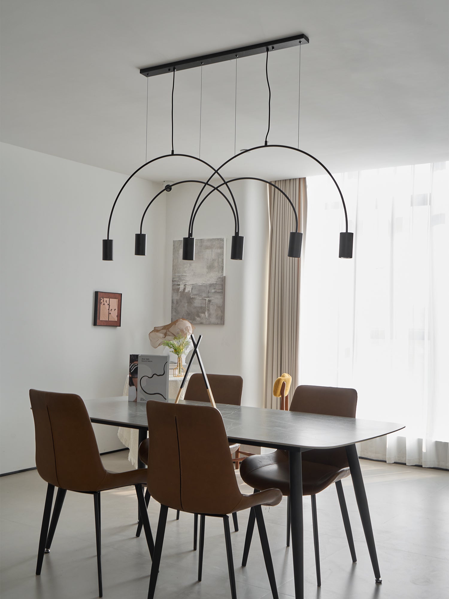 Modern Arcs Pendant Light - Adjustable Hanging Chandelier for Kitchen Island, Dining Room, and Living Room Decor - Sleek Minimalist Design with Dimmable LED Lighting