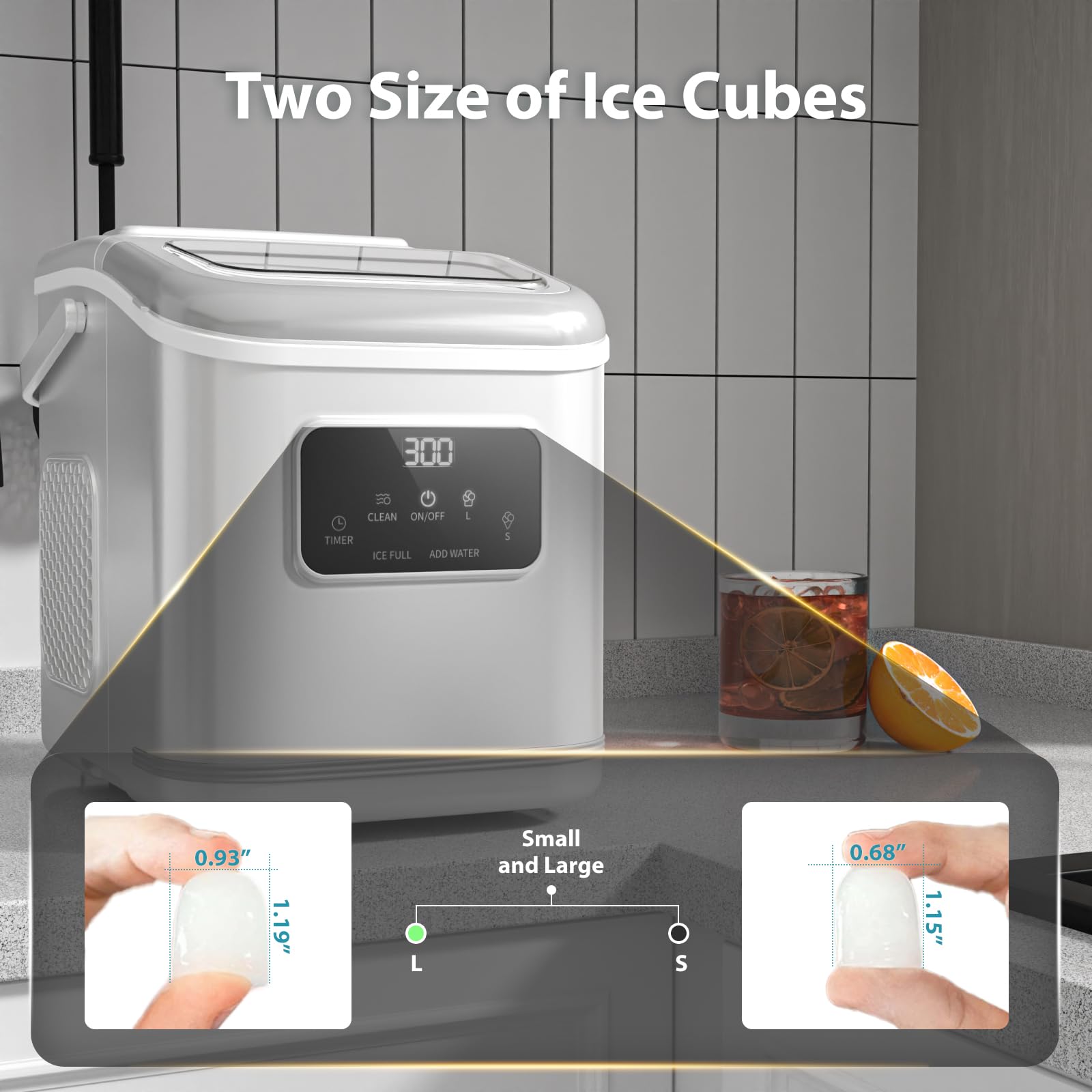 Portable Countertop Ice Maker Machine - Self Cleaning, Compact Bullet Ice Maker with Digital Display, Makes 9 Cubes in 6 Minutes & 26lbs in 24 Hours - Perfect for Home, Dorm, Camping, RV, Office & Outdoor Use (White)