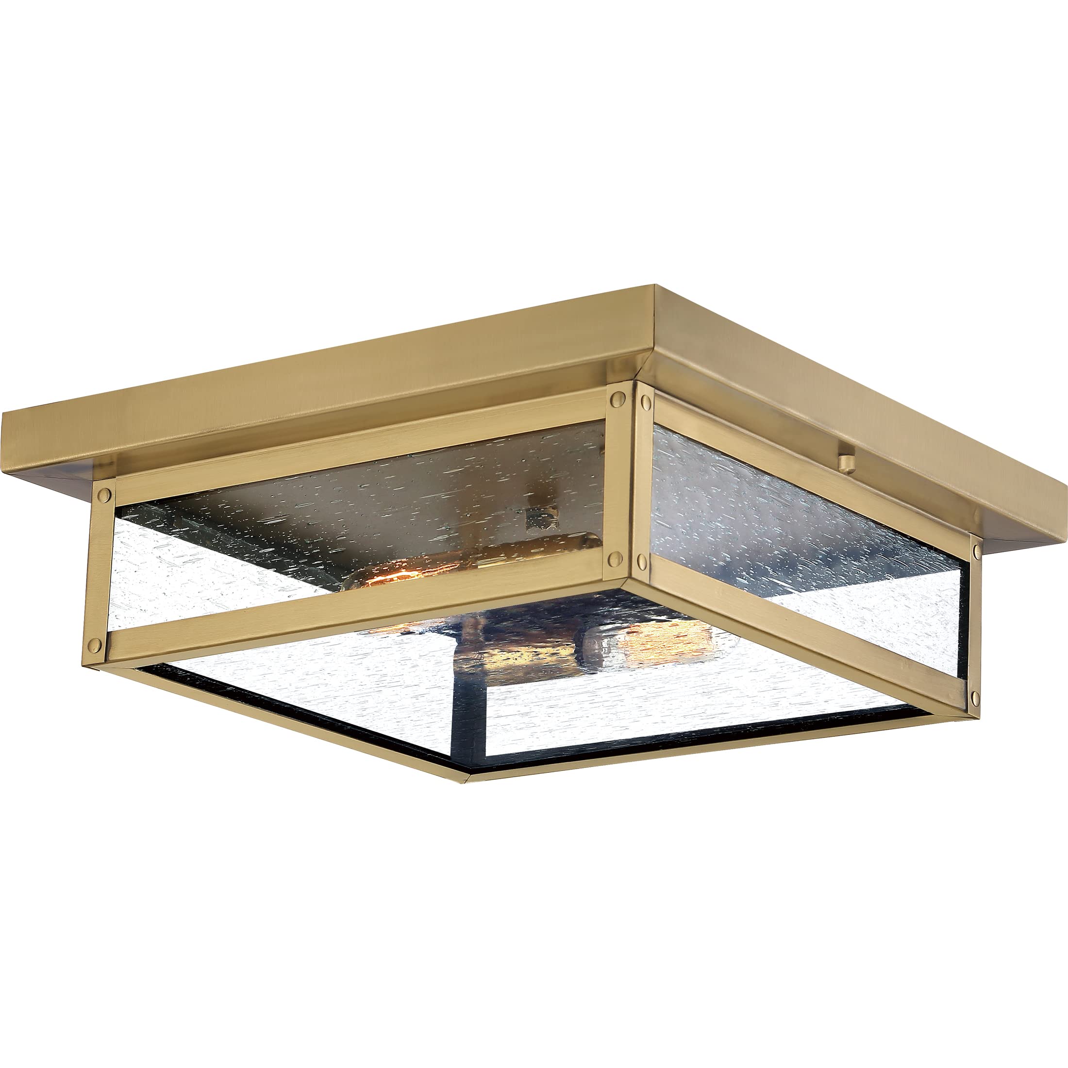 Quoizel Westover 12 Inch 2-Light Antique Brass Flush Mount Ceiling Light with Beveled Glass - Industrial Lantern Style for Hallway, Kitchen, Bedroom, Bathroom & Dining Room - Perfect for Vintage Home Decor and Ambient Lighting