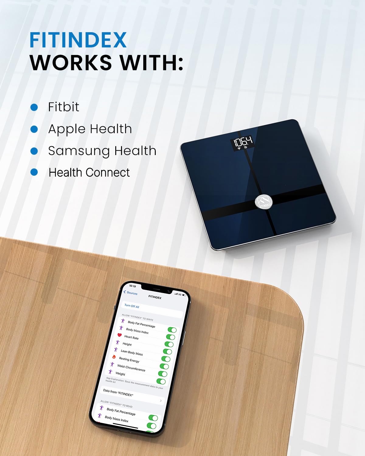 FITINDEX Smart WiFi & Bluetooth Body Fat Scale - Digital Weight BMI Bathroom Scale with 13 Body Composition Analysis, ITO Coating Technology - Perfect for Home Gym, Fitness Tracking & Health Monitoring