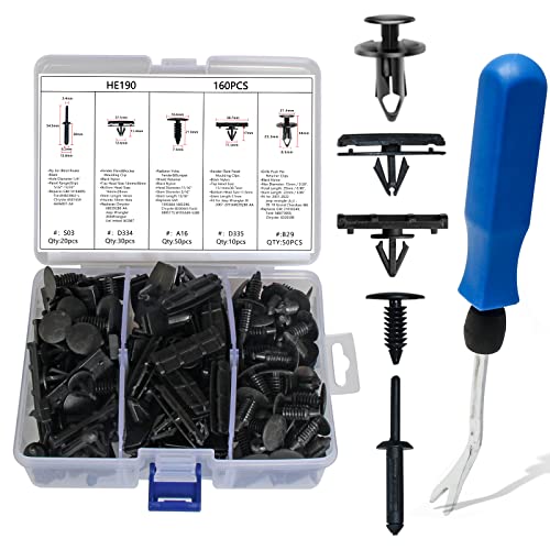 Zhubang 160-Piece Black Nylon Fender Flare Clips & Fastener Remover Kit - Auto Body Rivets, Rocker Moulding Clips, Bumper Shield Retainers for Jeep Wrangler, Chrysler, Ford, GMC | Perfect for Off-Roading & Vehicle Maintenance