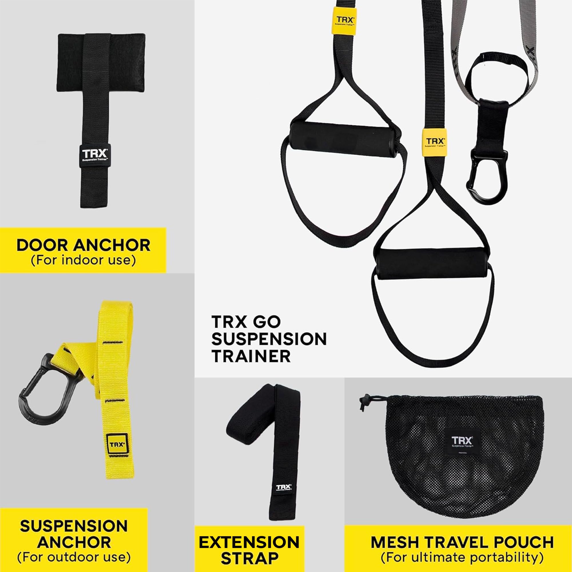 TRX GO Suspension Trainer System - Portable Full Body Workout Equipment for Home & Outdoor Fitness | Lightweight Training Tool for All Levels | Fast & Effective Strength Exercises (Grey) | Perfect for Travel, Apartment Workouts & Park Training