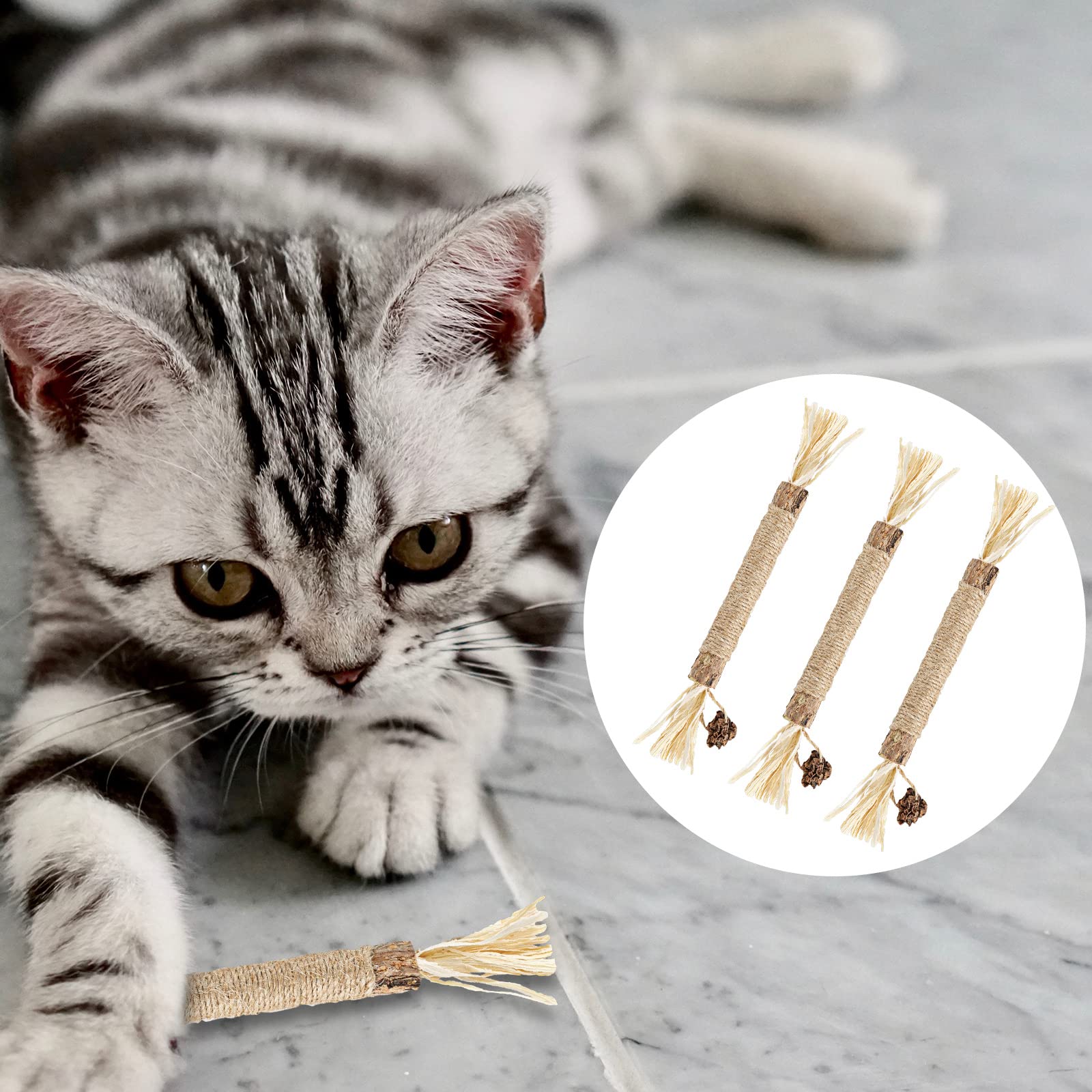 3pcs Natural Silvervine Sticks for Cats - Catnip Chew Toys, Kitten Teething & Teeth Cleaning - Perfect for Playtime and Dental Health