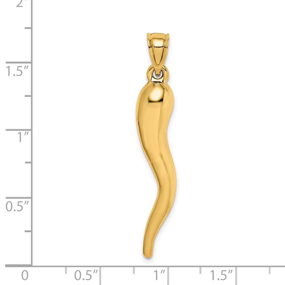 Gold Lightweight Extra Large 3D Italian Horn Charm Pendant - Model K6388 for Jewelry Making, Necklace & Bracelet Designs
