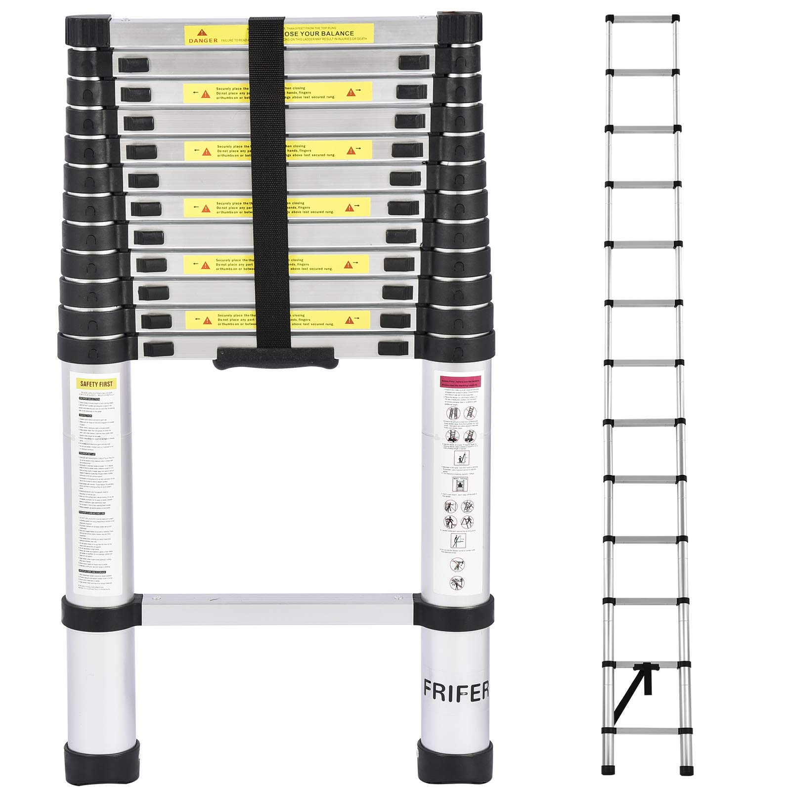 Oarlike 12.5 FT Lightweight Aluminum Telescoping Ladder - 330 lbs Capacity, Anti-Slip Rungs, Spring-Locked Extension Ladder for Home, Roof, Attic, and Outdoor Use | Portable & Safe Climbing Solution