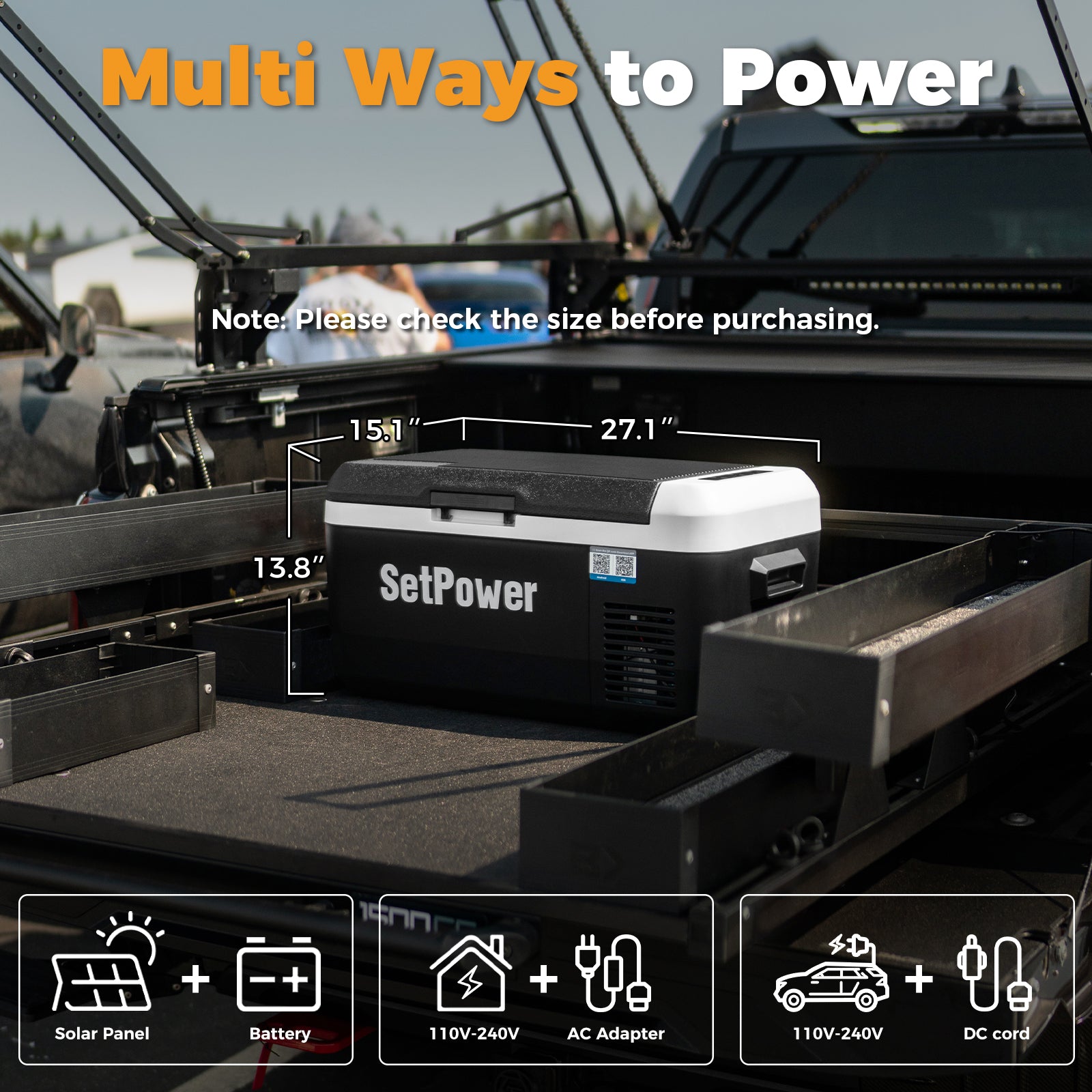 Setpower PT30 32Qt 12V Car Refrigerator Freezer with Dual Zone - Portable Mini Fridge for Camping, Road Trips & Outdoor Adventures