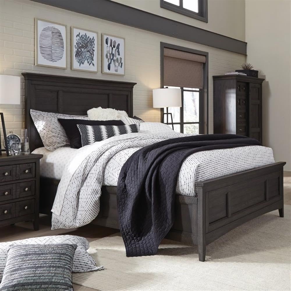 Magnussen Westley Falls Relaxed Traditional Graphite Queen Panel Bed Frame - Solid Wood Bedroom Furniture for Master Bedroom & Guest Room