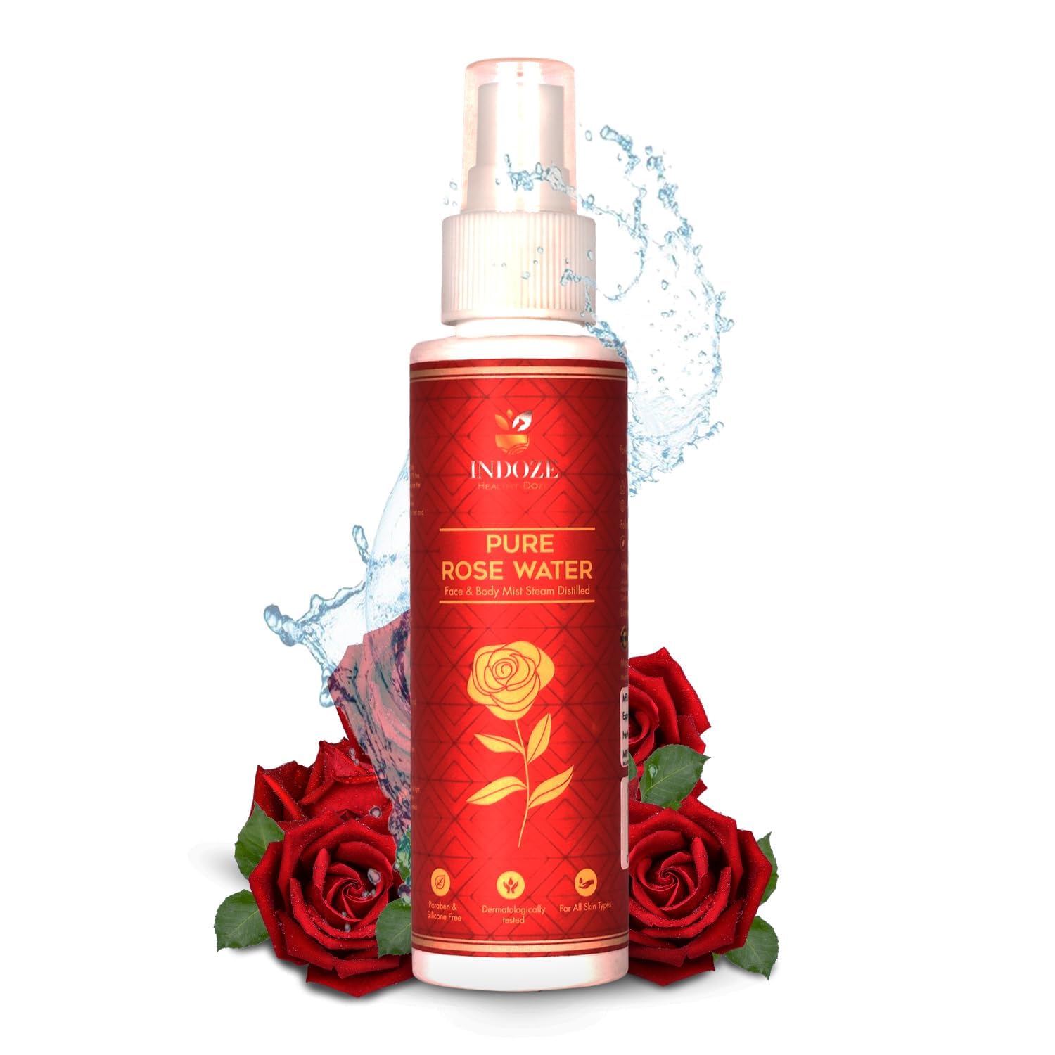 100% Natural Rose Water Toner Spray for Face, Skin & Body | Chemical-Free Gulab Jal Hydrating Mist | Vegan & Preservative-Free Skin Care (100ml) - Perfect for Daily Hydration, Makeup Setting & Post-Workout Refreshment