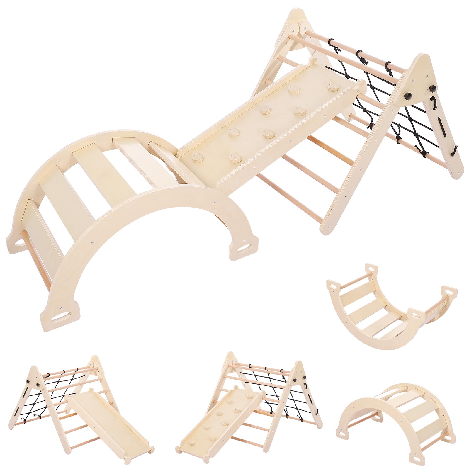 3-in-1 Wooden Climbing Gym Set for Toddlers 18M+ | Foldable Triangle Climber with Slide & Ramp | Indoor Play Equipment for Boys & Girls | Perfect for Home Playrooms, Daycares & Preschools
