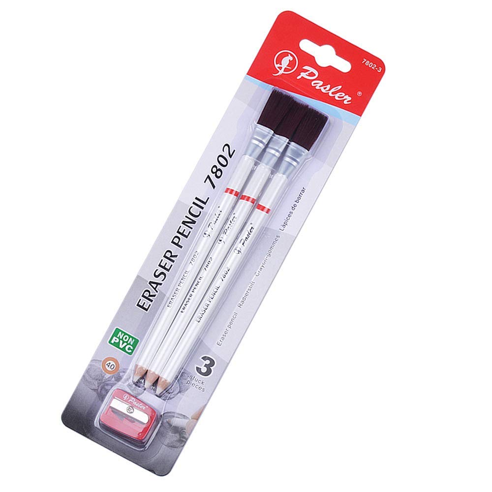 Pasler® 7802 Detail Eraser Pencil Set with Brush & Sharpener - 4-Pack Professional Sketching Tools for Artists, Drawing, and Colored Illustrations | Ideal for Sketchbooks, Art Classes, and Studio Work