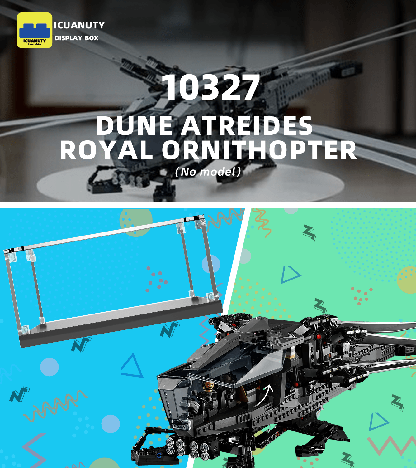Lego Dune Atreides Royal Ornithopter 10327 Display Case - Clear Acrylic Showcase for Collectible Lego Sets - Perfect for Home Decoration, Office Display & Gift Giving