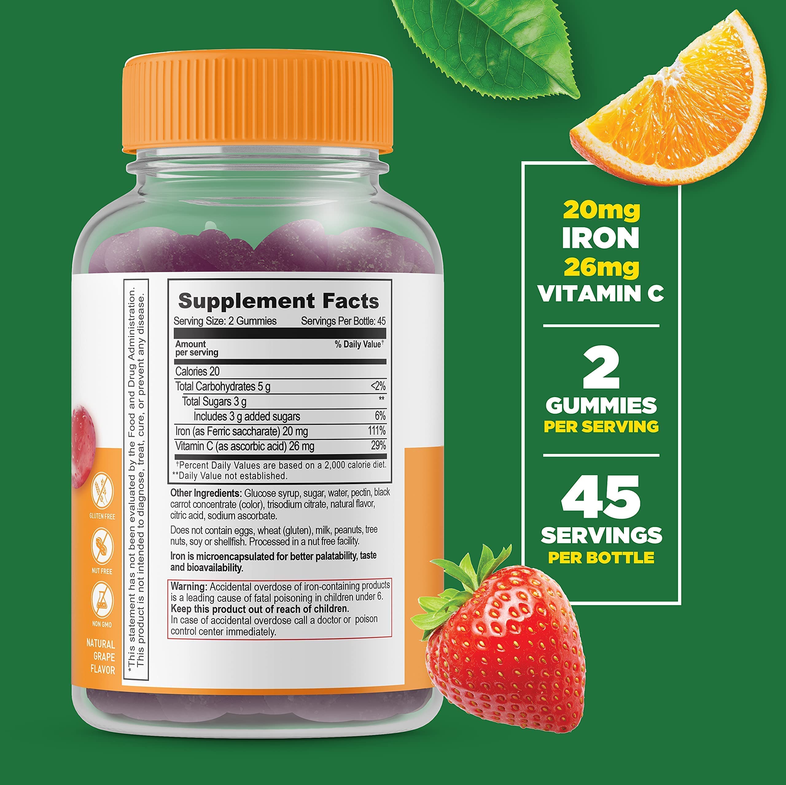 Lifeable Iron with Vitamin C + Garlic 1000mg Gummies - Delicious Chewable Supplement for Energy & Immunity Support, Gluten Free, Non-GMO, Vegan Friendly | Perfect for Adults & Kids, Daily Wellness Boost