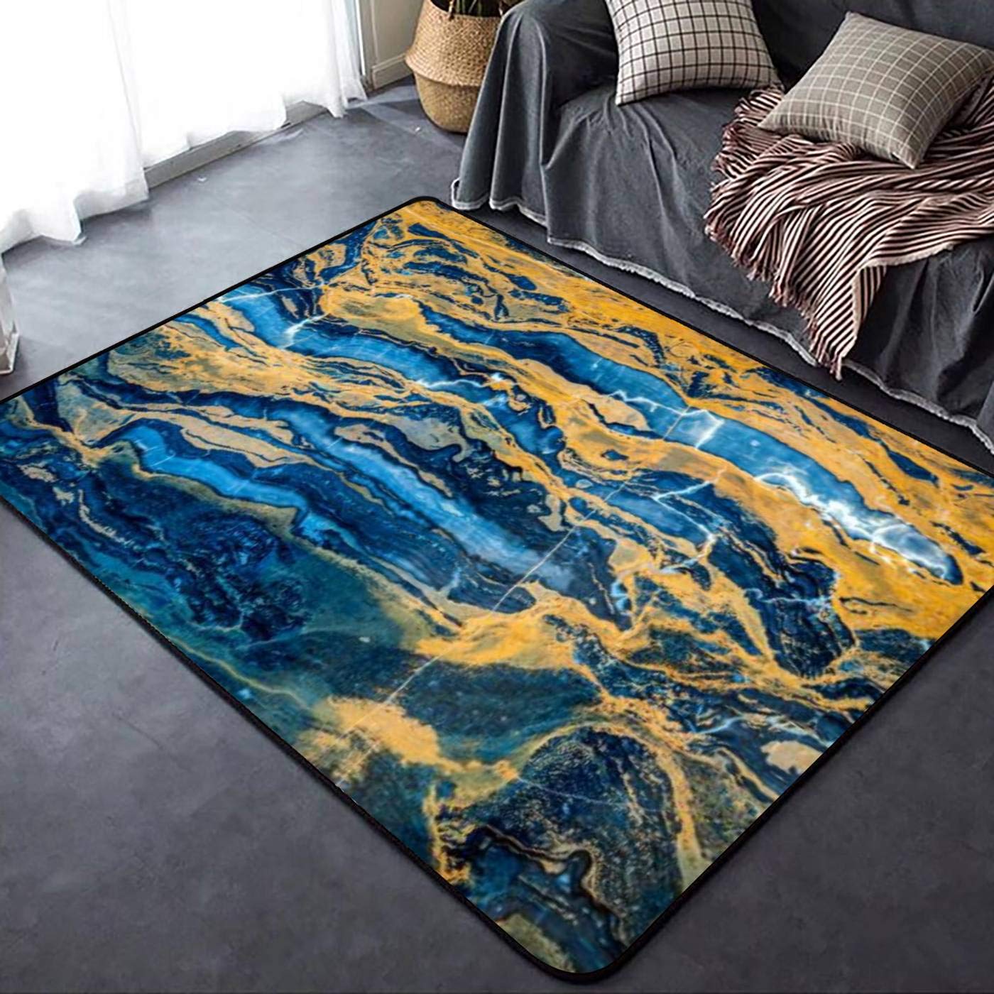 Premium Onyx Marble Blue Orange Yellow Red Green Brown Area Rug - Soft Non-Slip Indoor Outdoor Carpet for Living Room, Bedroom, Kids Room - Modern Home Decor, Yoga Mat, Runner, Doormat - Perfect for Cozy Home, Play Areas & Entryways