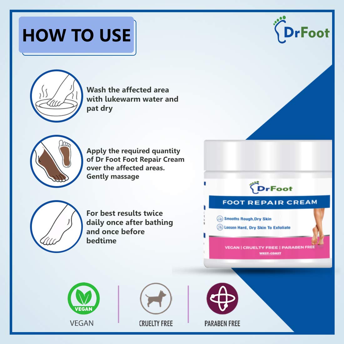 Dr Foot Cracked Heel Repair Cream - Moisturizing Foot Care for Dry, Cracked Feet with Lemongrass, Tea Tree & Vitamin E Oil (100g) - Perfect for Daily Foot Care, Pedicures & Healing Rough Heels