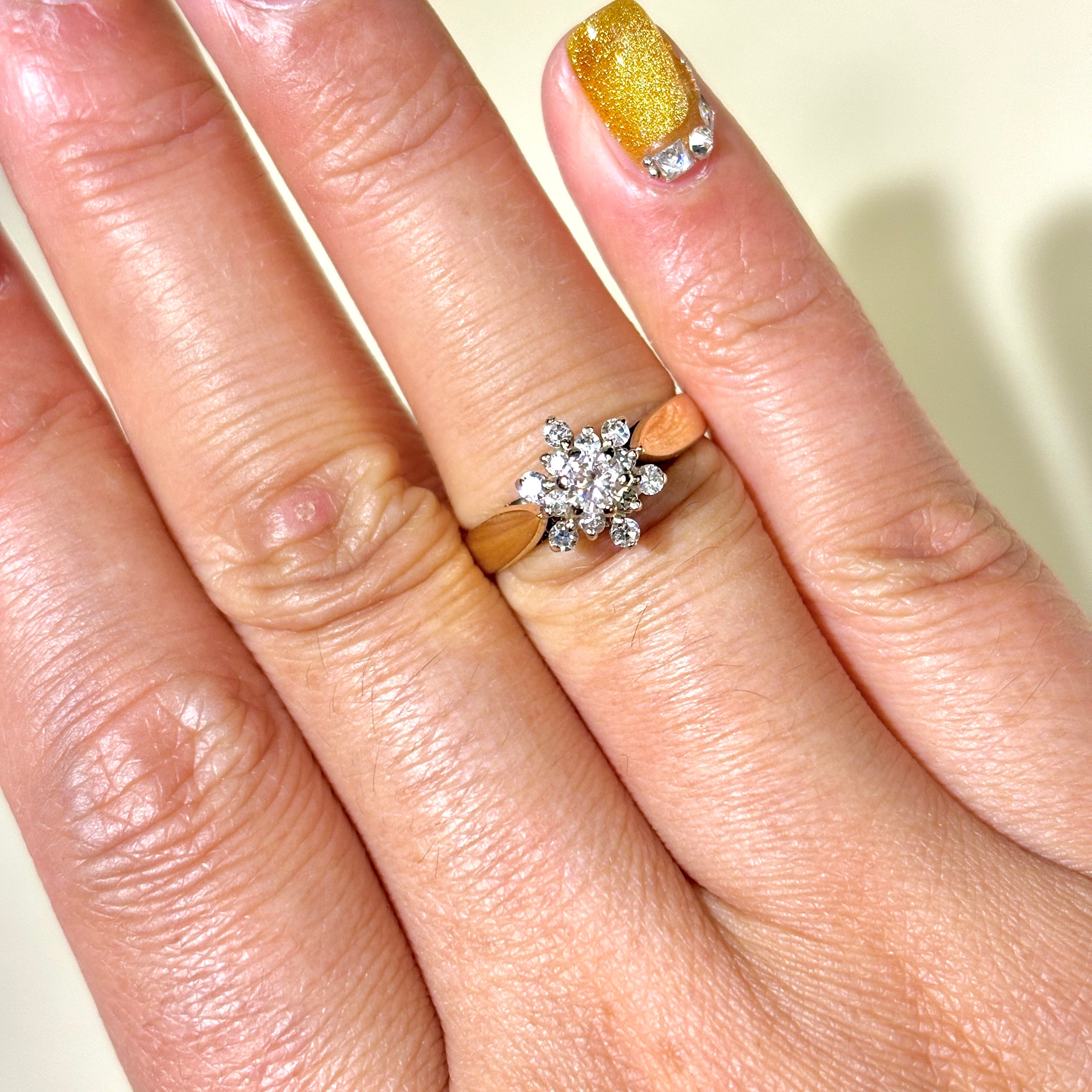 14K Yellow Gold Cluster Diamond Ring - 0.39 Carat Total Weight (CTW) - Size 4.75 - Elegant Wedding Band, Anniversary Gift for Her, Everyday Luxury Jewelry