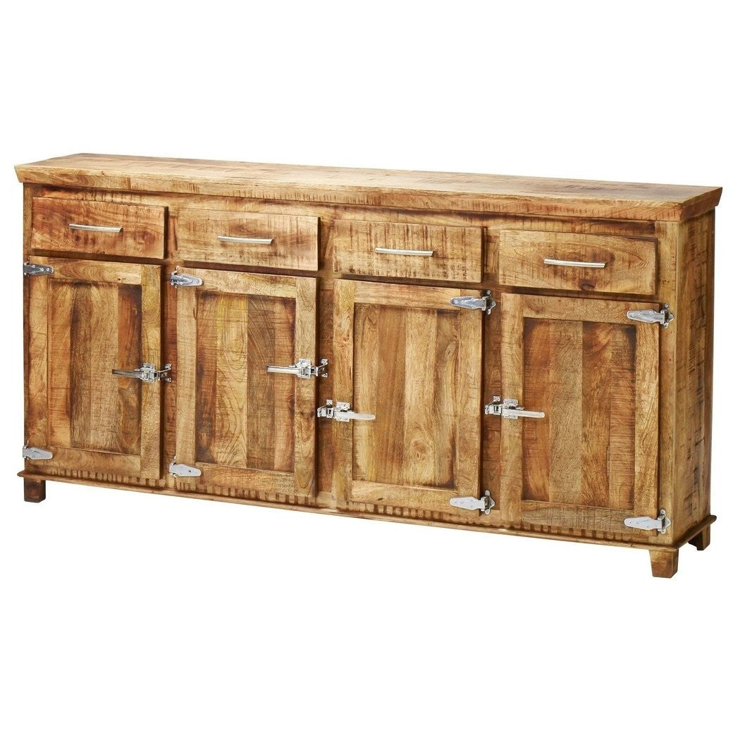 Cromer Icebox Dining Buffet Sideboard with 4 Doors & Drawers - Natural Wood Kitchen Storage Cabinet for Dining Room, Living Room & Entryway Organization