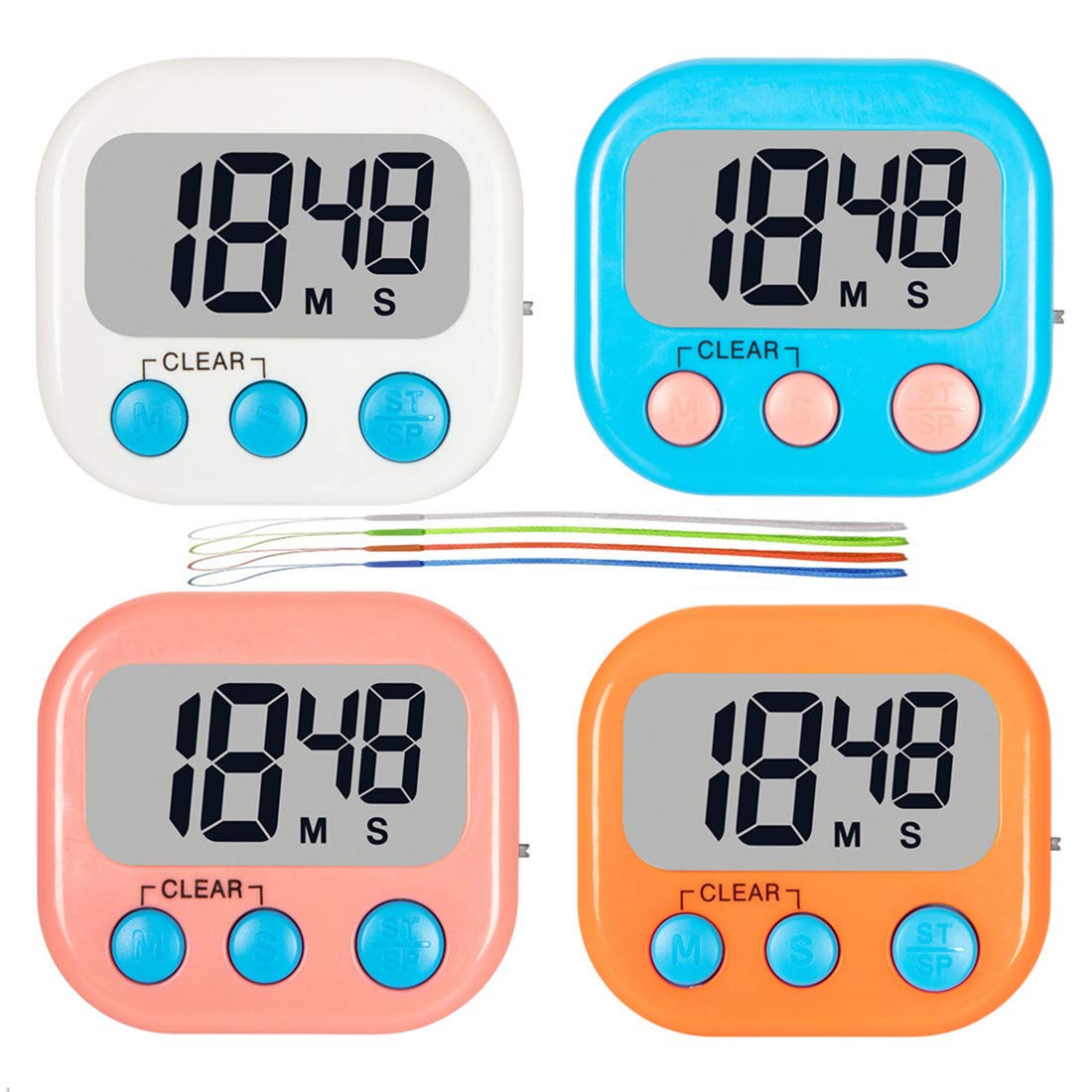 4-Pack Digital Kitchen Timer with Loud Alarm - Magnetic Count Up/Down Timer for Cooking, Baking, Homework & Exercise - Perfect for Teachers, Kids & Classroom Use