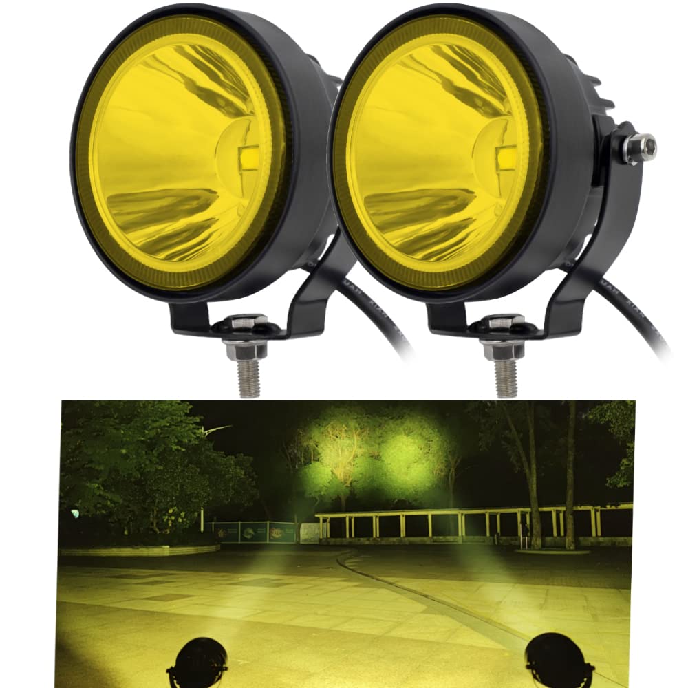 4 Inch Super Bright LED Pod Lights - Round Yellow Driving Fog Lights for Off-Road, ATV, UTV, SUV, Pickup, Truck, Motorcycle & Golf Cart | Waterproof Auxiliary Spot & Ditch Lights (2PCS) | Perfect for Night Driving, Adventure Off-Roading & Emergency Vehicle Lighting