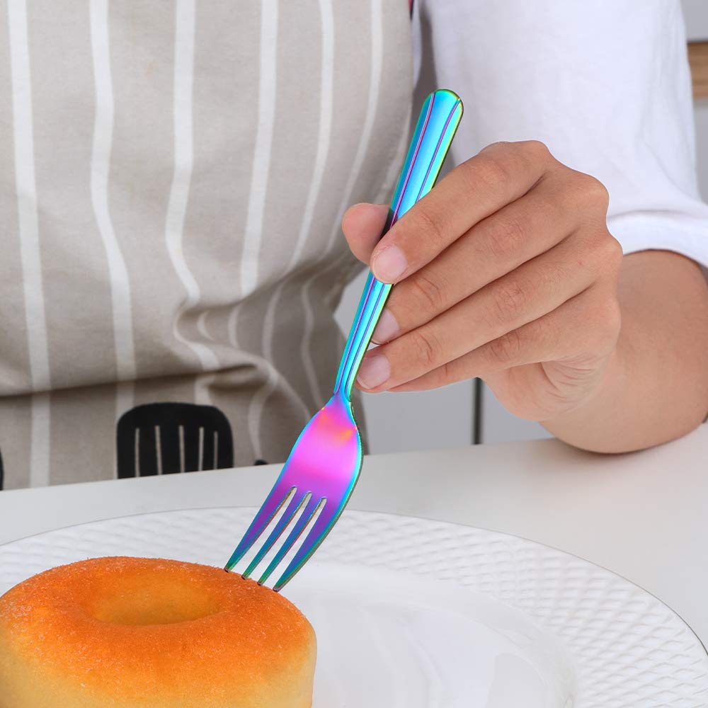 12-Piece Stainless Steel Salad & Dessert Forks Set - 6.2 Inch Rainbow Color Flatware for Parties, Picnics, Weddings & Home Dining - Durable & Elegant Silverware by Dongbo
