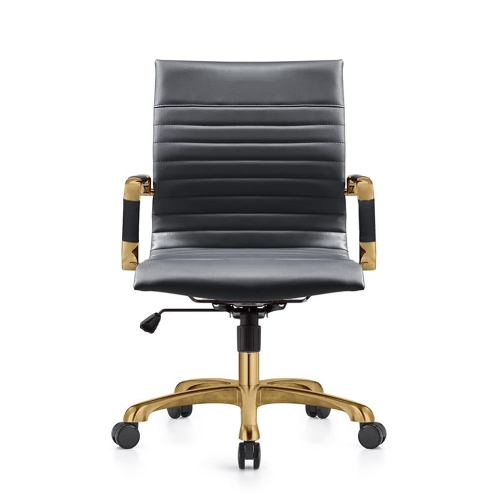 Harris Modern Leather Swivel Office Chair - Black & Gold Executive Desk Chair with Ergonomic Support | Perfect for Home Office, Conference Rooms & Workspaces