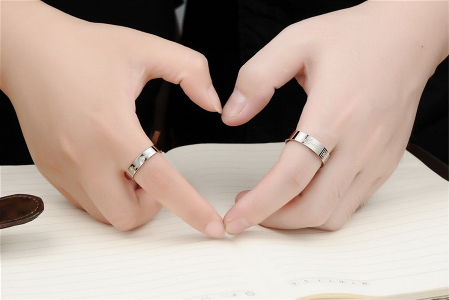 Unique White Titanium Stainless Steel Couple Rings with Love Lock & Key Design - Crystal Inlay Engagement & Wedding Bands for Him & Her - Perfect for Anniversaries, Proposals, and Romantic Gifts