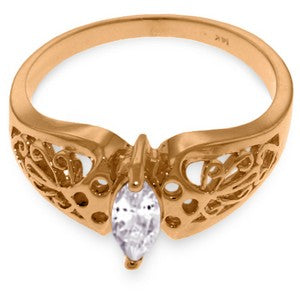 0.2 Carat 14K Solid Rose Gold Filigree Ring with Natural White Topaz - Elegant Jewelry for Women, Perfect for Weddings, Anniversaries & Special Occasions