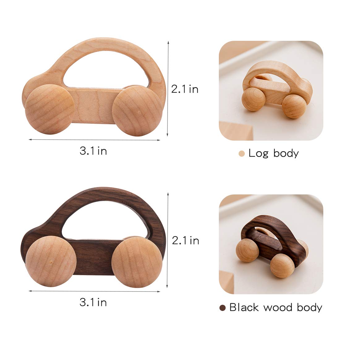 Personalized Wooden Toy Car Set - 2pc Montessori Baby Rattles, Natural Wood Toddler Gift for Boys & Girls - Perfect for Early Learning, Sensory Play & Baby Shower Gifts